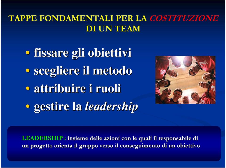 leadership LEADERSHIP : insieme delle azioni con le quali il