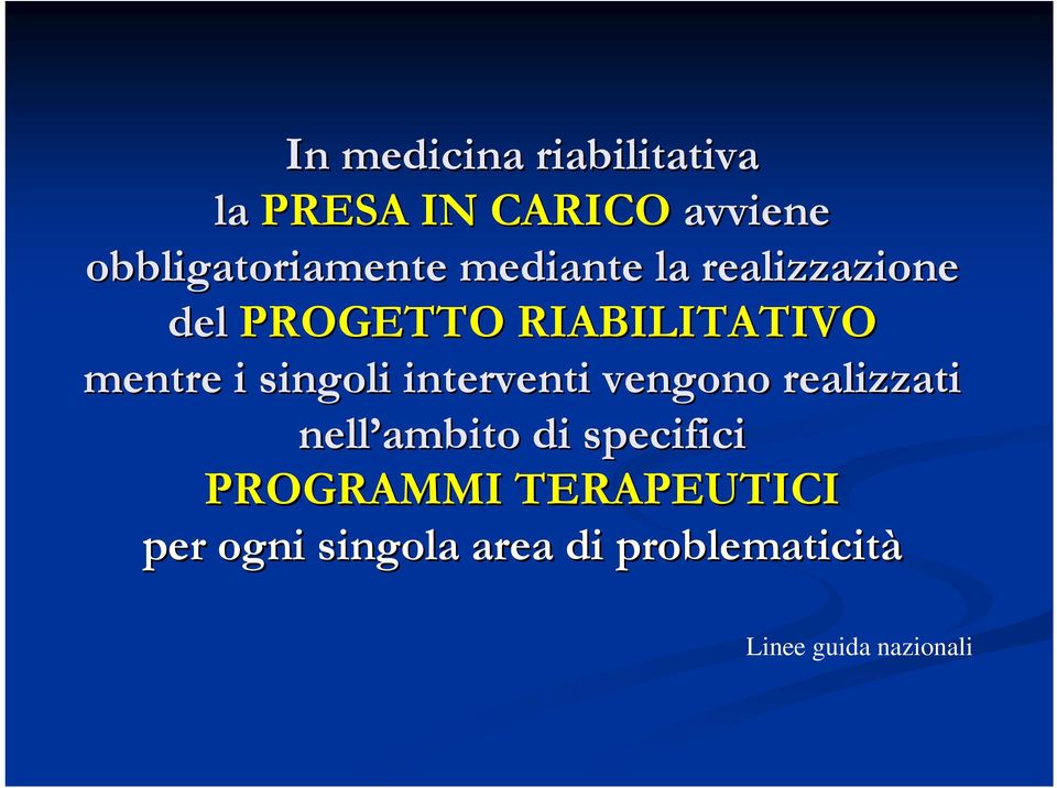 RIABILITATIVO mentre i singoli interventi vengono realizzati nell