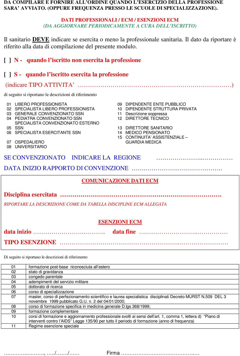 Il dato da riportare è riferito alla data di compilazione del presente modulo.