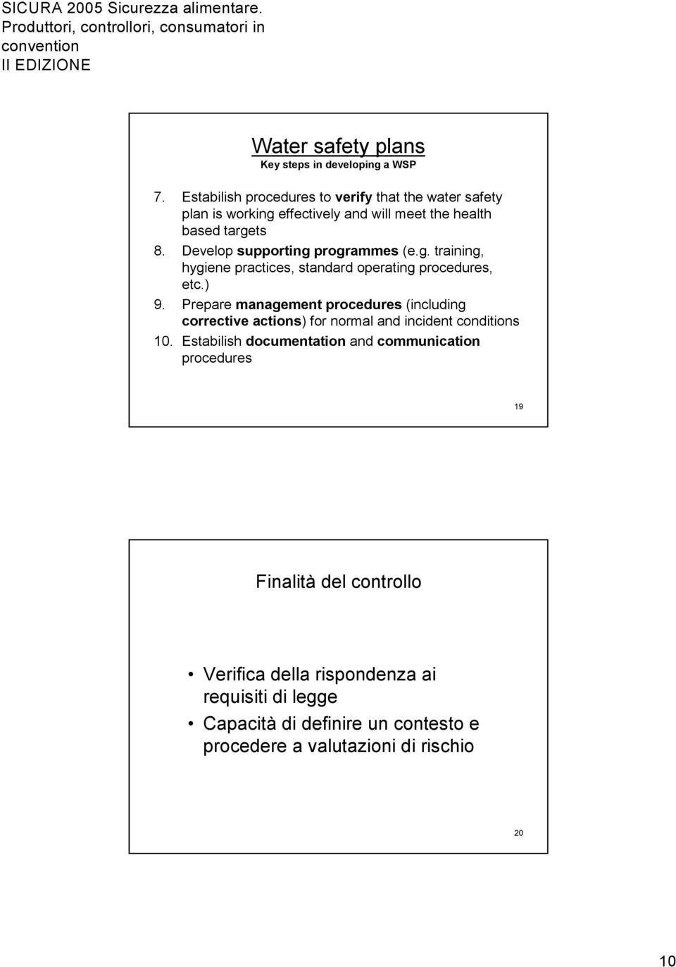 Develop supporting programmes (e.g. training, hygiene practices, standard operating procedures, etc.) 9.