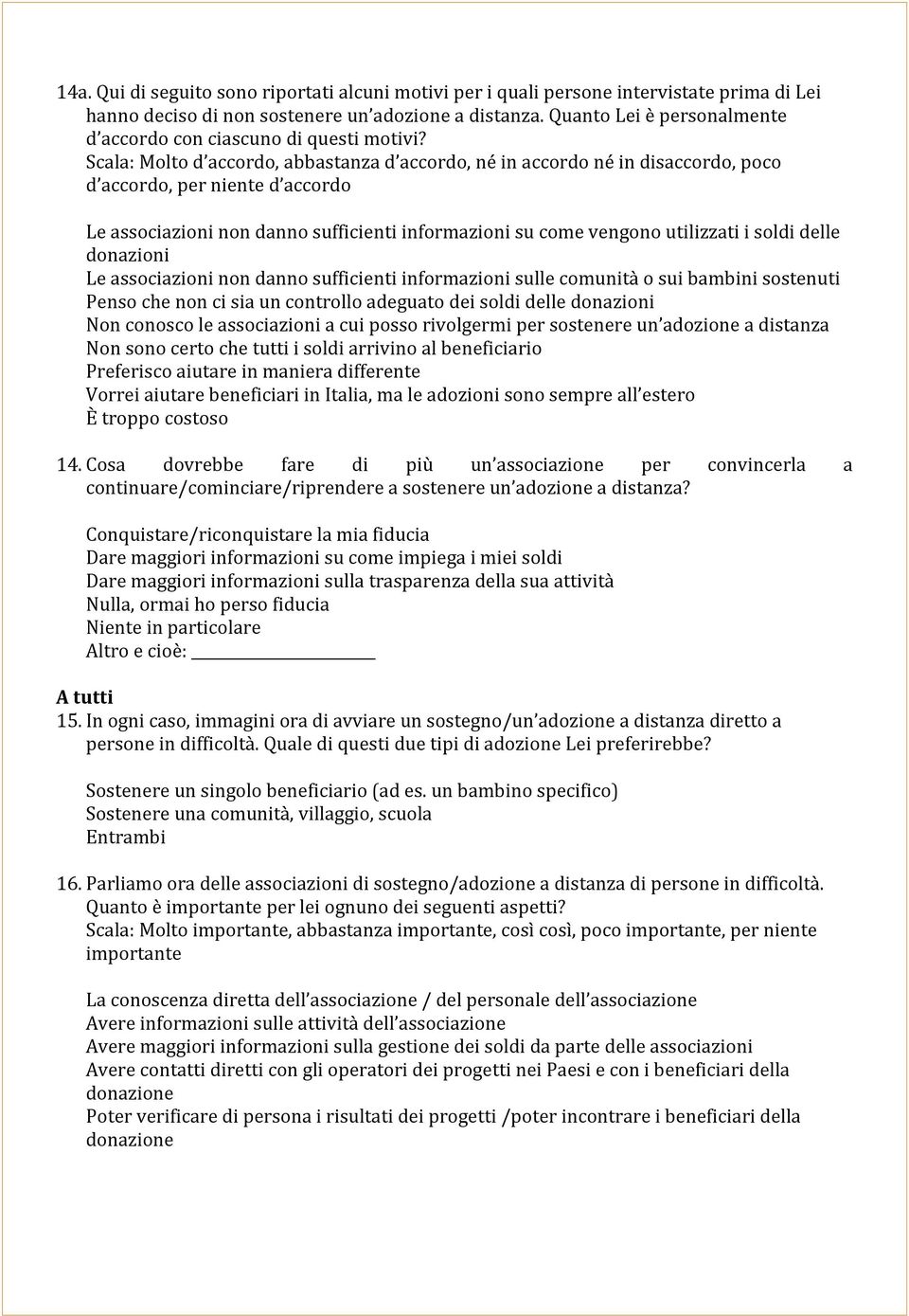 Scala: Molto d accordo, abbastanza d accordo, né in accordo né in disaccordo, poco d accordo, per niente d accordo Le associazioni non danno sufficienti informazioni su come vengono utilizzati i