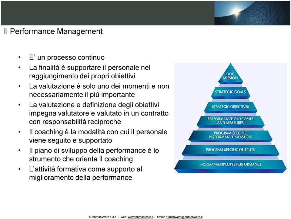 valutatore e valutato in un contratto con responsabilità reciproche Il coaching è la modalità con cui il personale viene seguito e