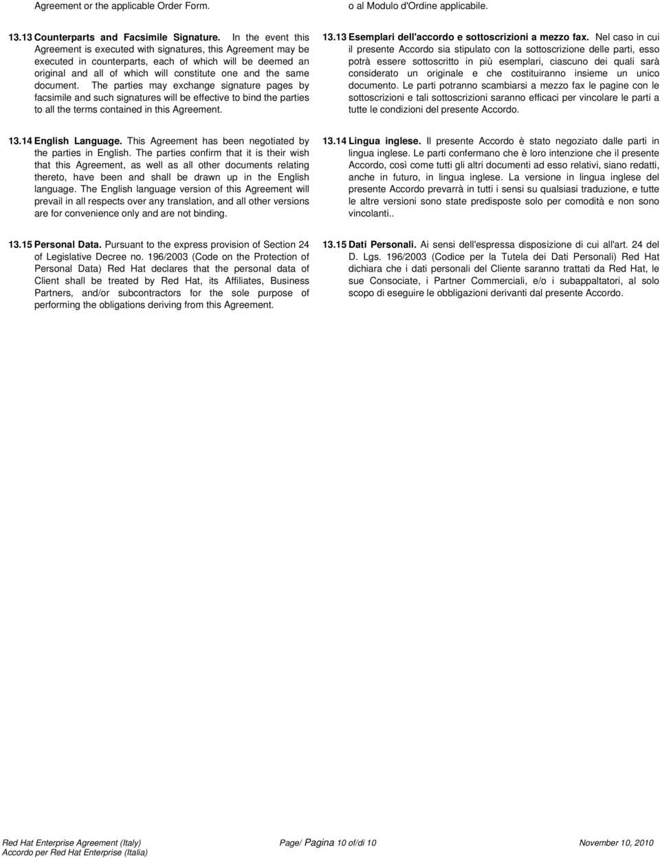 document. The parties may exchange signature pages by facsimile and such signatures will be effective to bind the parties to all the terms contained in this Agreement. 13.