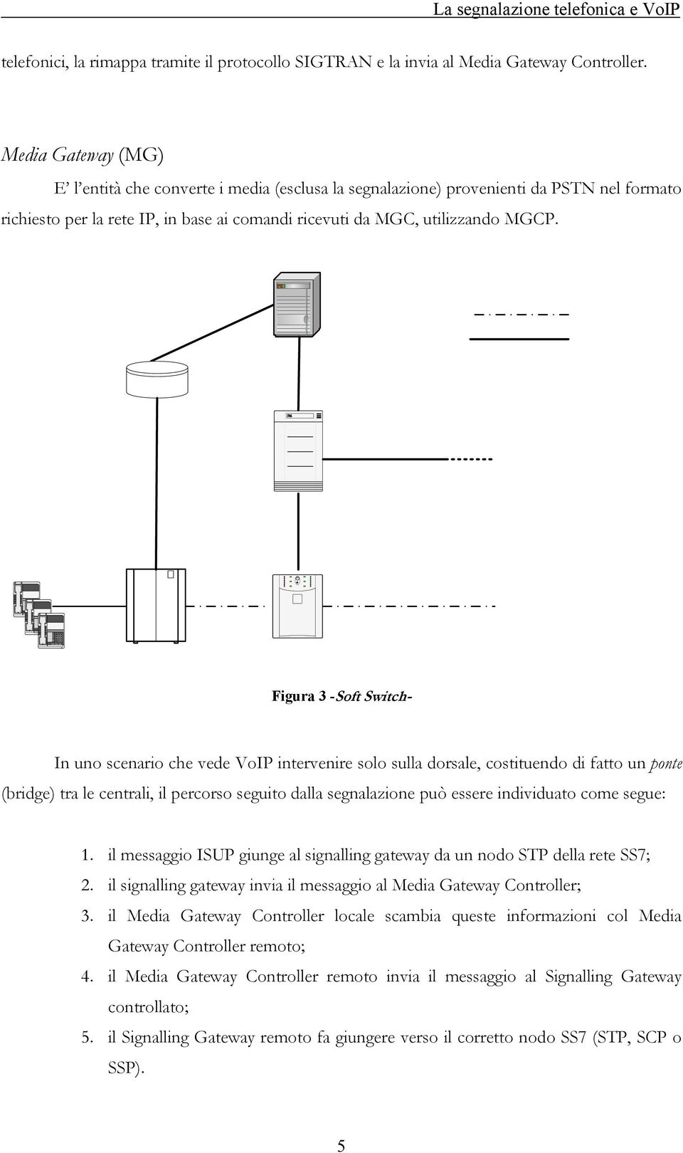 Figura 3 -Soft Switch- In uno scenario che vede VoIP intervenire solo sulla dorsale, costituendo di fatto un ponte (bridge) tra le centrali, il percorso seguito dalla segnalazione può essere