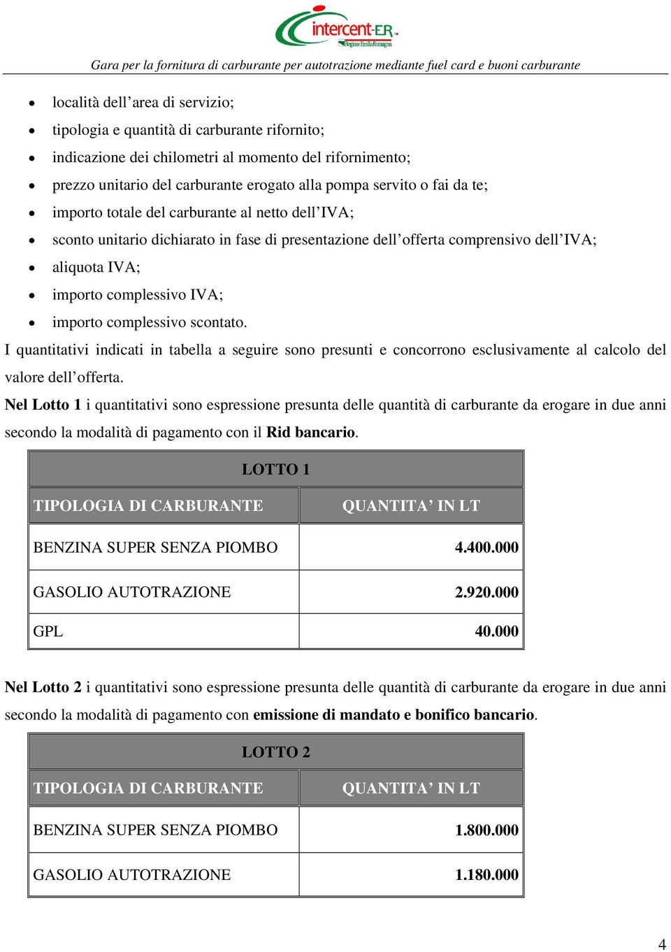 complessivo scontato. I quantitativi indicati in tabella a seguire sono presunti e concorrono esclusivamente al calcolo del valore dell offerta.