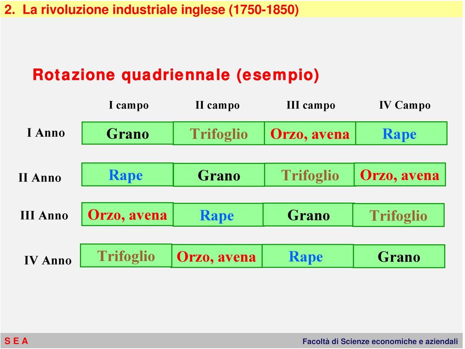 Anno Rape Grano Trifoglio Orzo, avena III Anno Orzo,