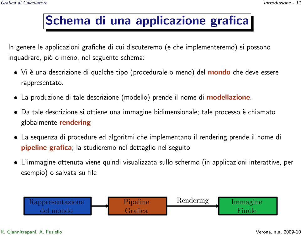 Da tale descrizione si ottiene una immagine bidimensionale; tale processo è chiamato globalmente rendering La sequenza di procedure ed algoritmi che implementano il rendering prende il nome di