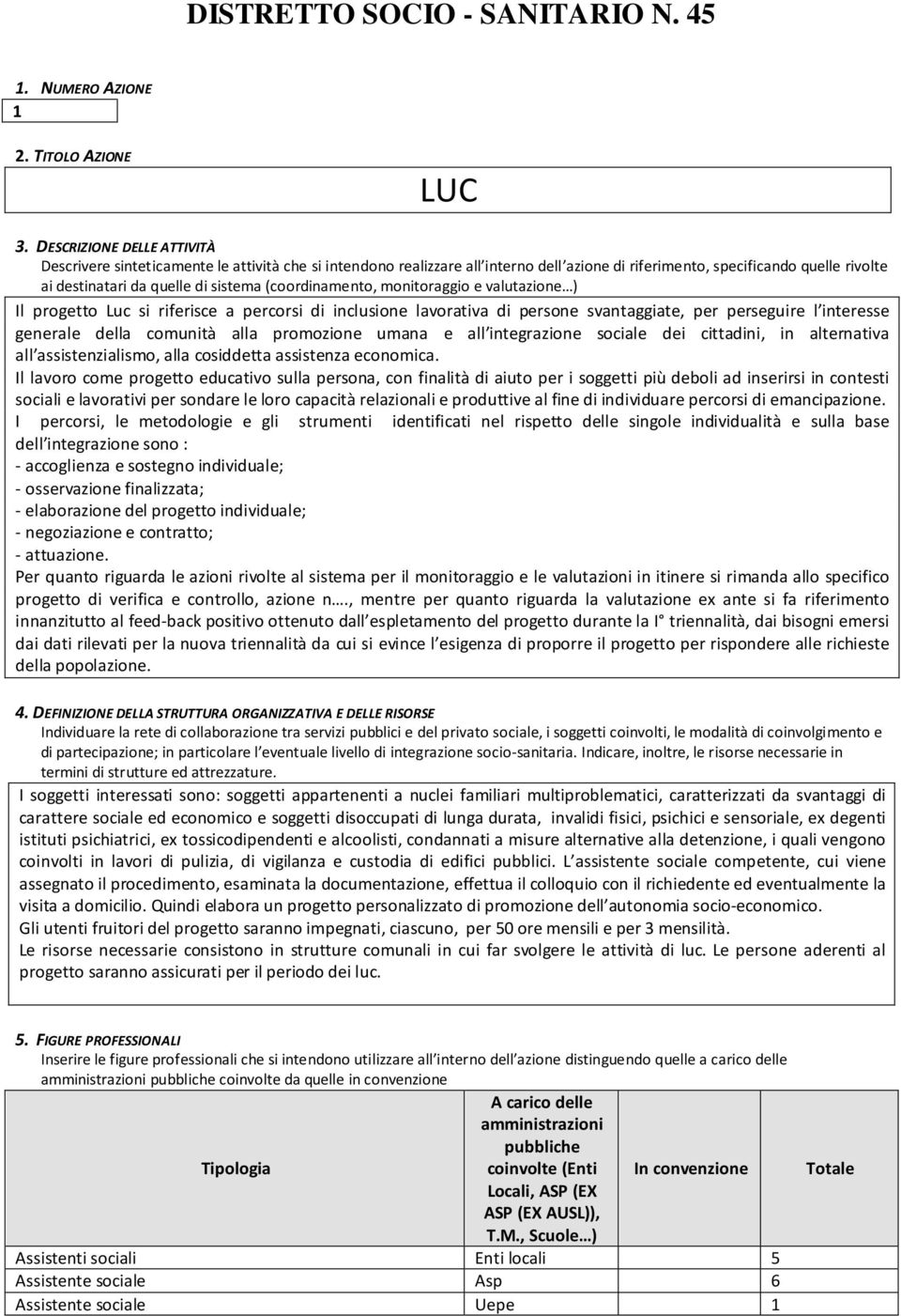 (coordinamento, monitoraggio e valutazione ) Il progetto Luc si riferisce a percorsi di inclusione lavorativa di persone svantaggiate, per perseguire l interesse generale della comunità alla