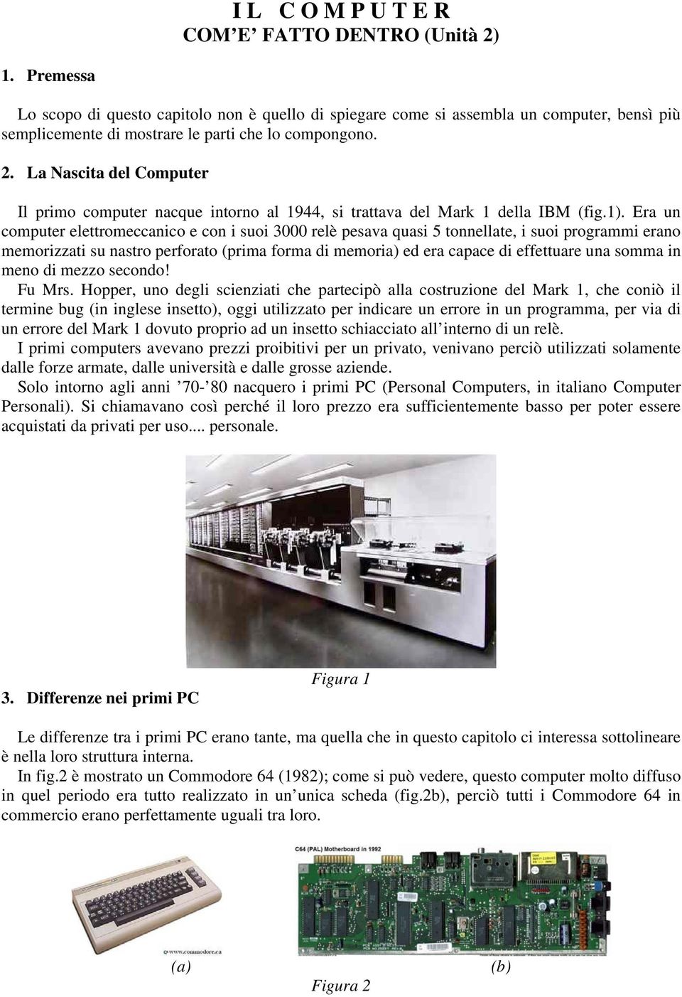 La Nascita del Computer Il primo computer nacque intorno al 1944, si trattava del Mark 1 della IBM (fig.1).