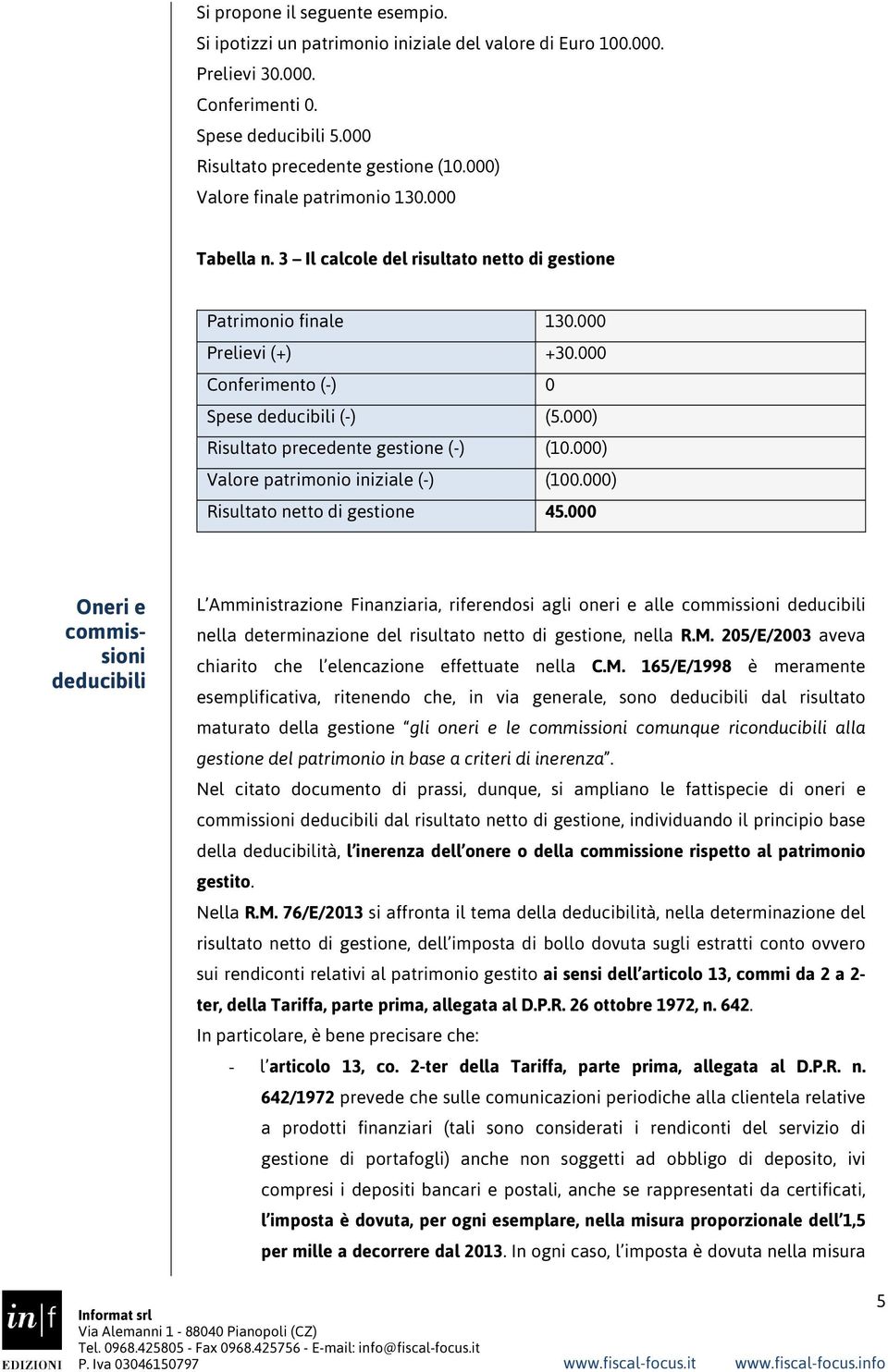 000) Risultato precedente gestione (-) (10.000) Valore patrimonio iniziale (-) (100.000) Risultato netto di gestione 45.