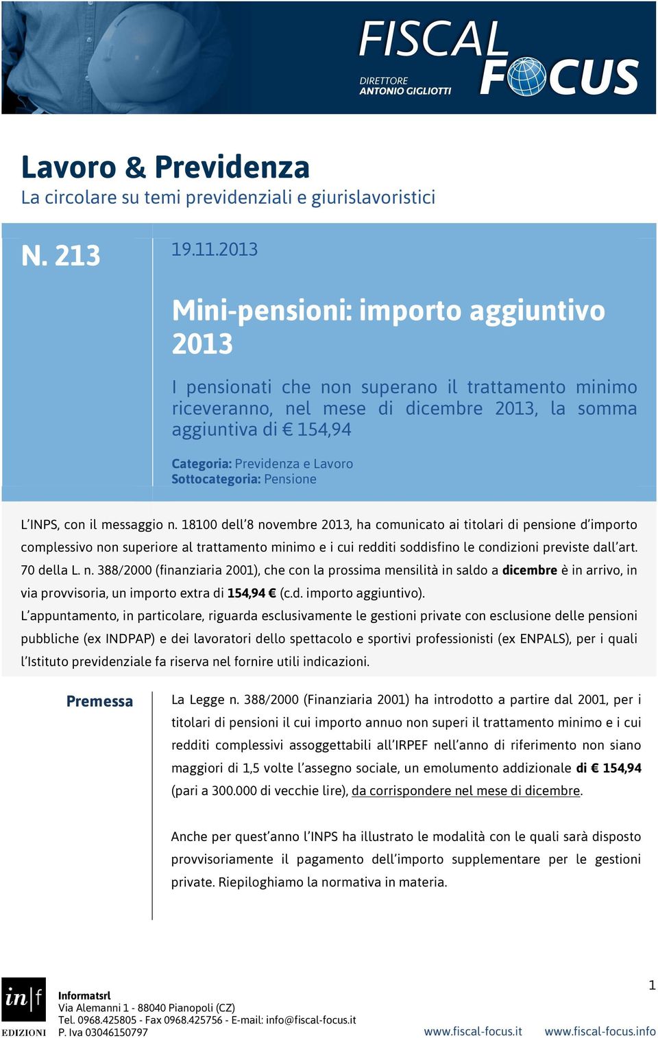 Sottocategoria: Pensione L INPS, con il messaggio n.