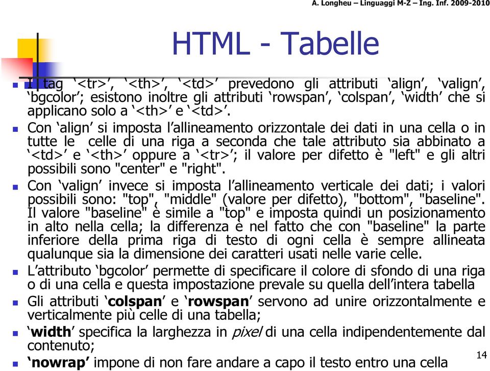 "left" e gli altri possibili sono "center" e "right".