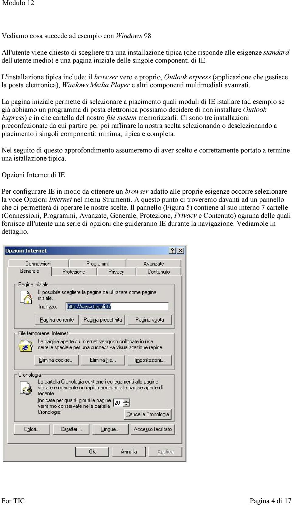 L'installazione tipica include: il browser vero e proprio, Outlook express (applicazione che gestisce la posta elettronica), Windows Media Player e altri componenti multimediali avanzati.