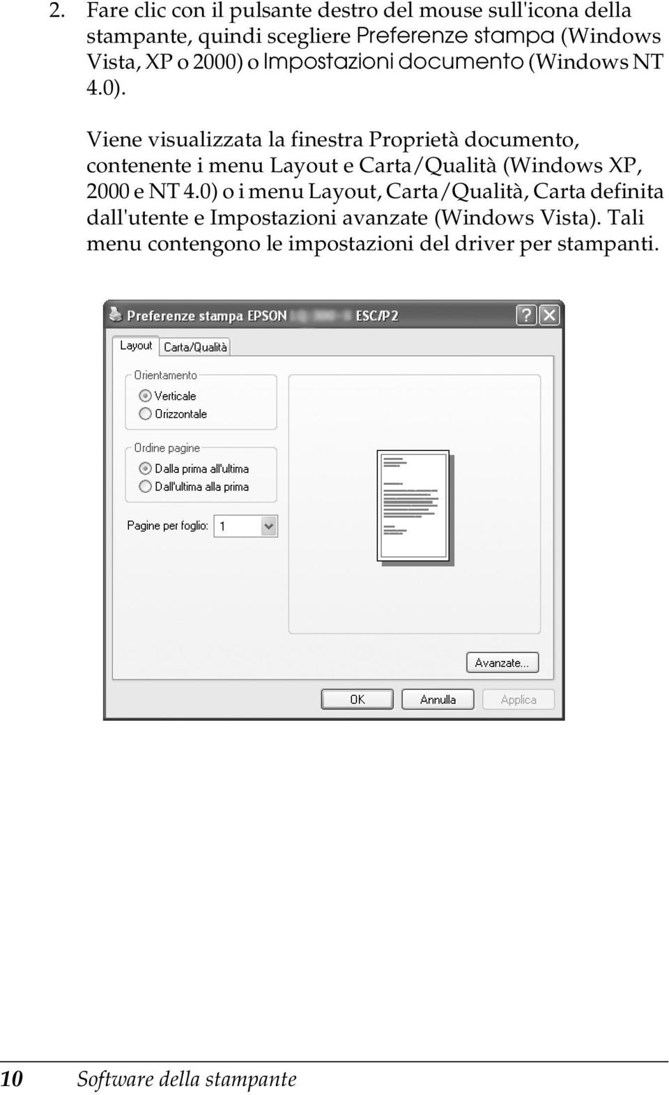 o Impostazioni documento (Windows NT 4.0).