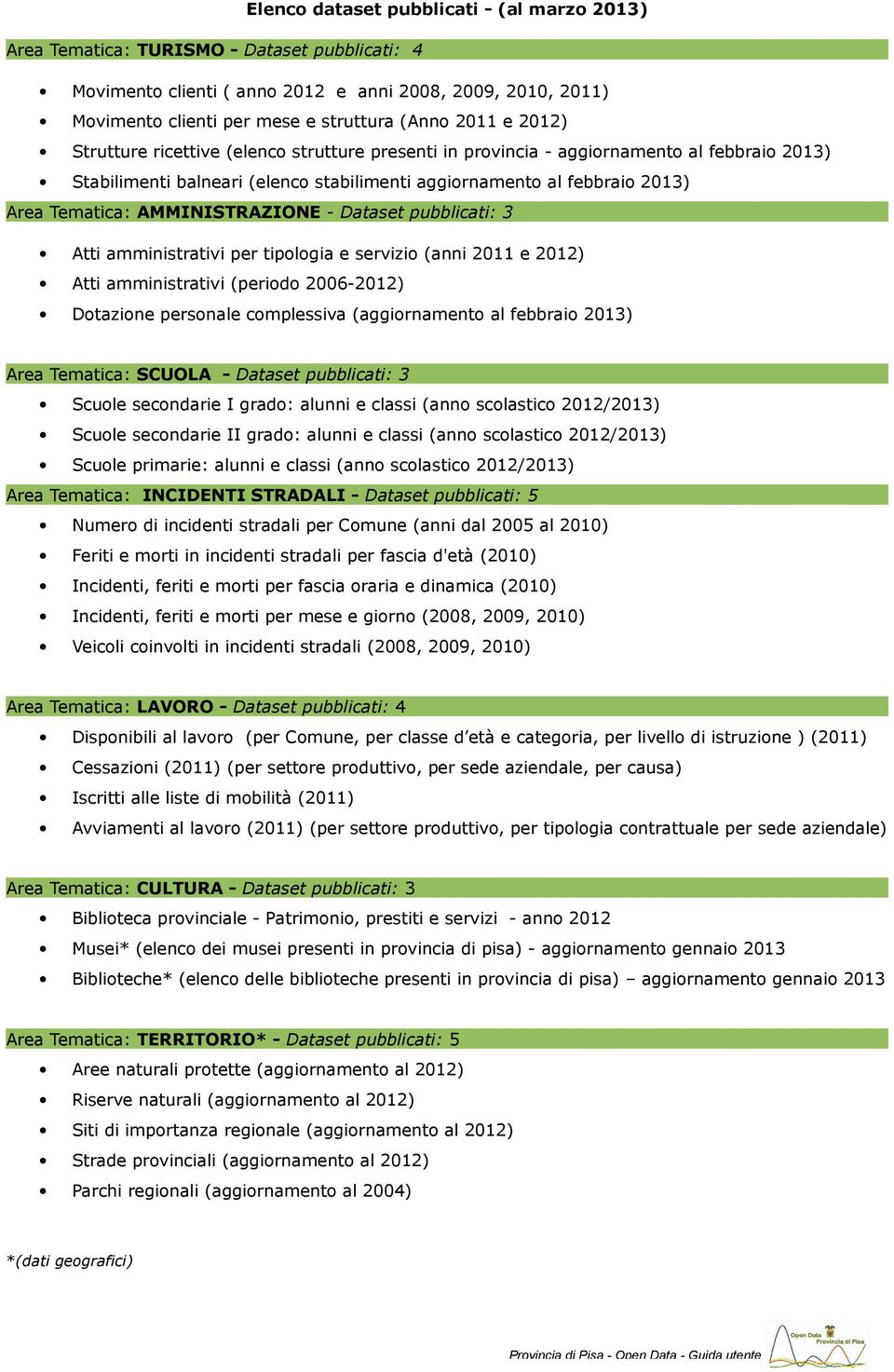 AMMINISTRAZIONE - Dataset pubblicati: 3 Atti amministrativi per tipologia e servizio (anni 2011 e 2012) Atti amministrativi (periodo 2006-2012) Dotazione personale complessiva (aggiornamento al