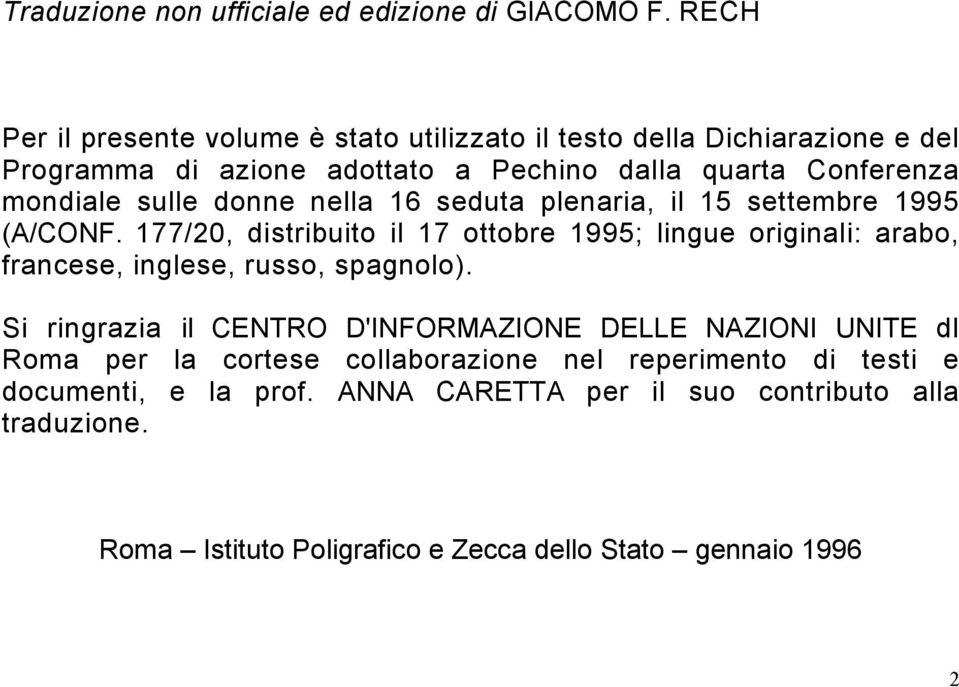 sulle donne nella 16 seduta plenaria, il 15 settembre 1995 (A/CONF.