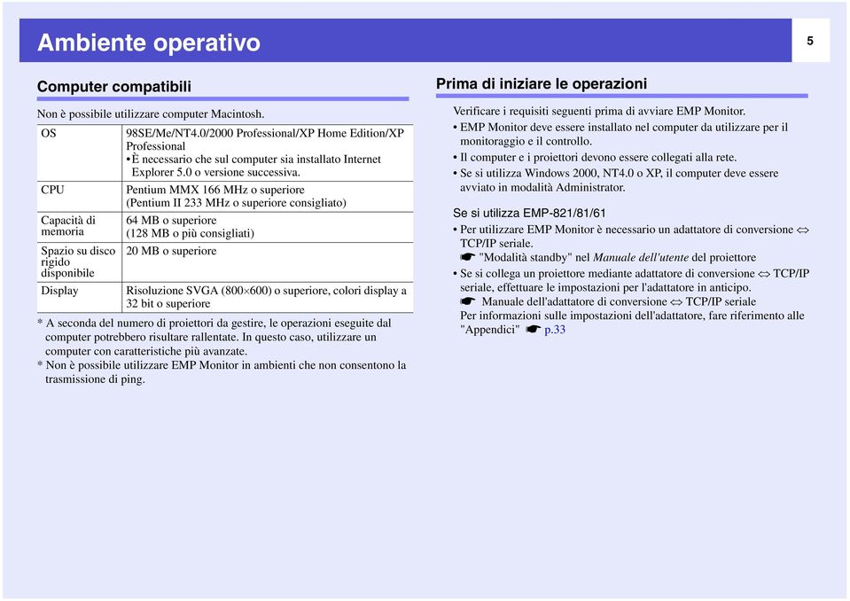 CPU Pentium MMX 166 MHz o superiore (Pentium II 233 MHz o superiore consigliato) Capacità di memoria Spazio su disco rigido disponibile Display 64 MB o superiore (128 MB o più consigliati) 20 MB o