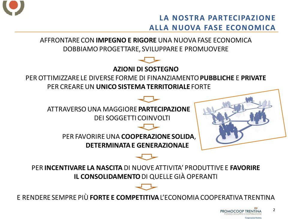 ATTRAVERSO UNA MAGGIORE PARTECIPAZIONE DEI SOGGETTI COINVOLTI PER FAVORIRE UNA COOPERAZIONE SOLIDA, DETERMINATA E GENERAZIONALE PER INCENTIVARE LA