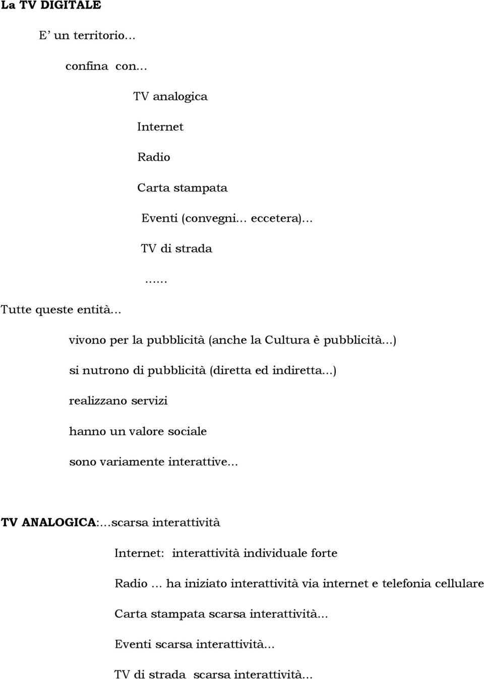 ..) realizzano servizi hanno un valore sociale sono variamente interattive... TV ANALOGICA:.