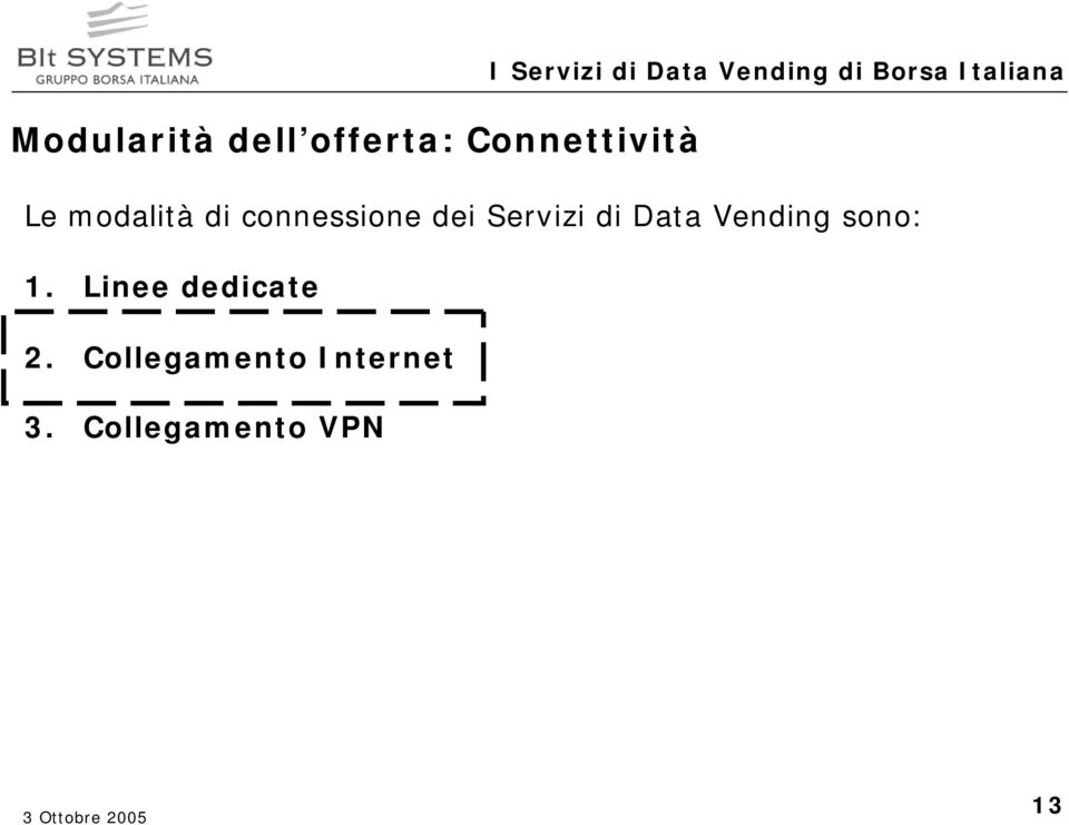connessione dei Servizi di Data Vending sono: 1.