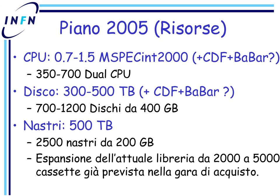 ) 700-1200 Dischi da 400 GB Nastri: 500 TB 2500 nastri da 200 GB