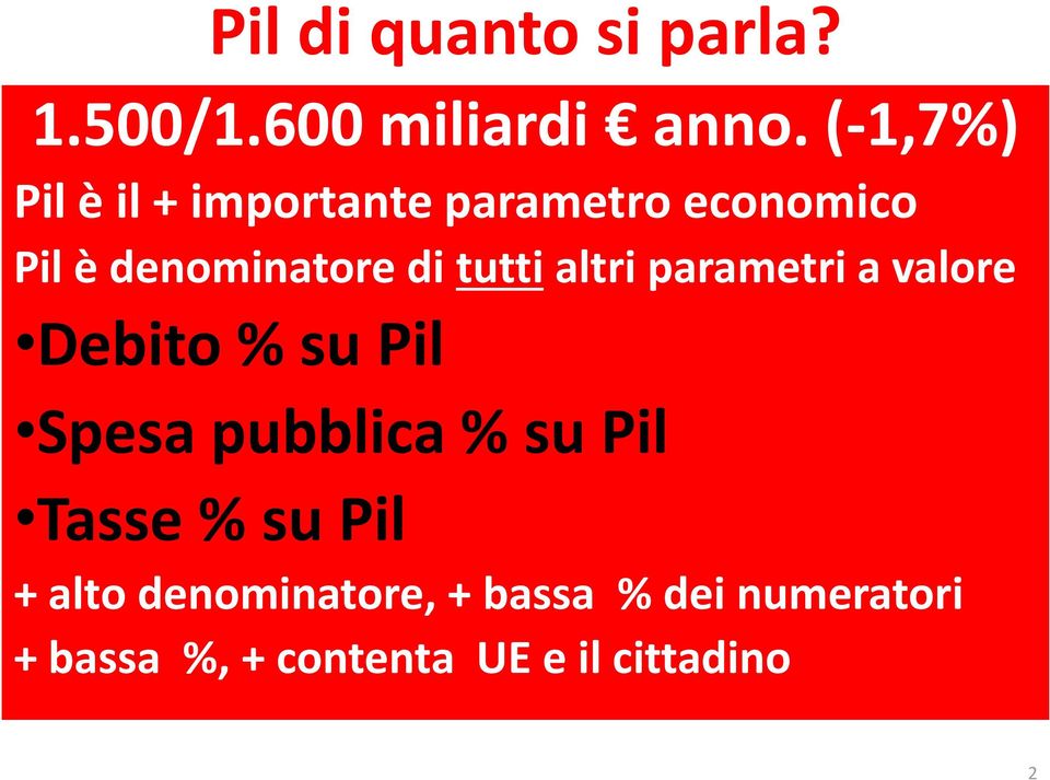 tutti altri parametri a valore Debito % su Pil Spesa pubblica % su Pil