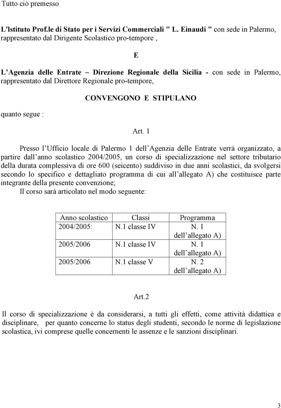 Regionale pro-tempore, quanto segue : CONVENGONO E STIPULANO Art.