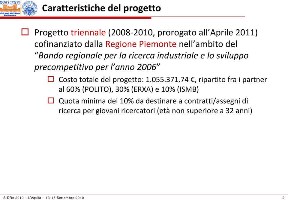 Costo totale del progetto: 1.055.371.