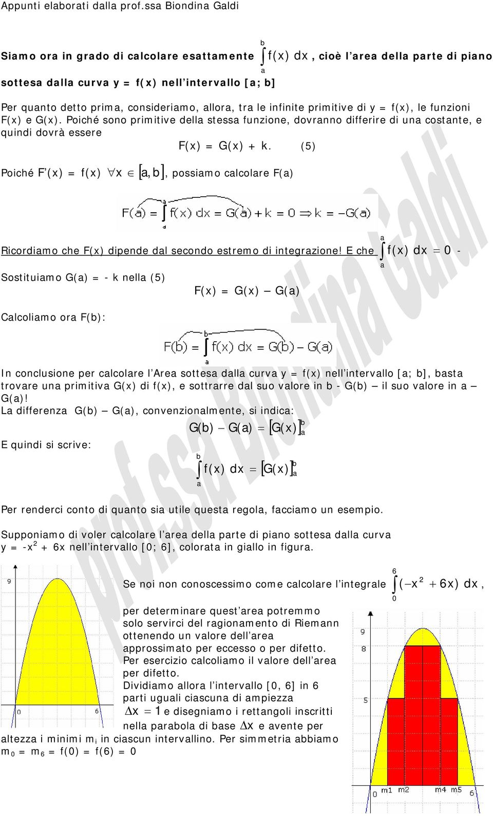 di y = f(), le funzioni F() e G(). Poiché sono primitive dell stess funzione, dovrnno differire di un costnte, e quindi dovrà essere F() = G() + k.