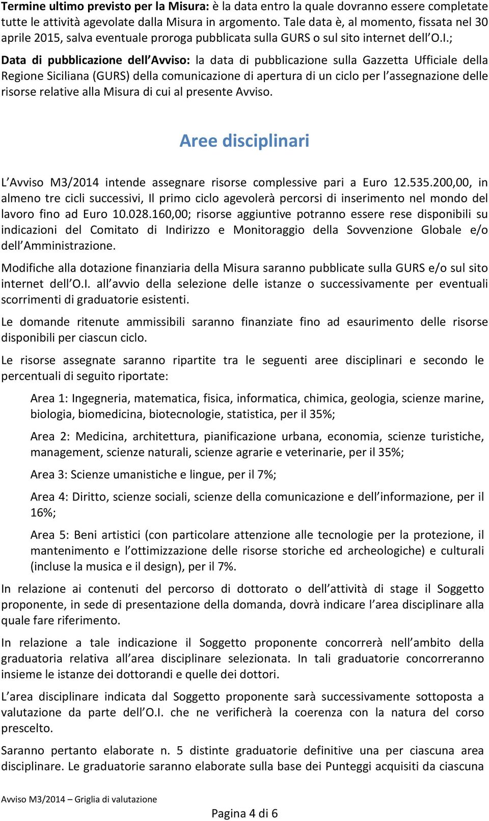 ; Data di pubblicazione dell Avviso: la data di pubblicazione sulla Gazzetta Ufficiale della Regione Siciliana (GURS) della comunicazione di apertura di un ciclo per l assegnazione delle risorse