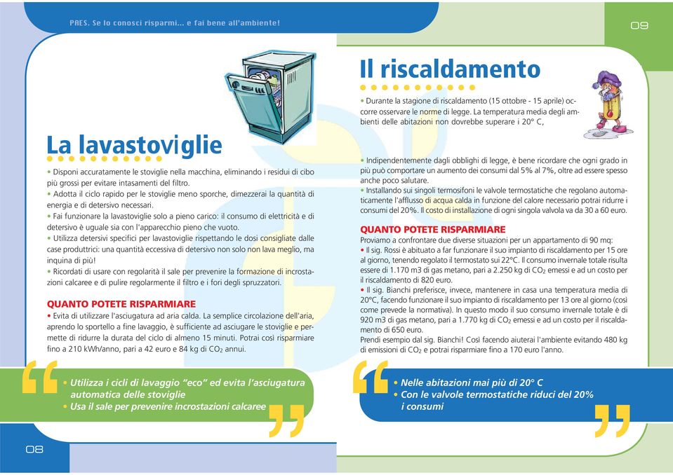 Fai funzionare la lavastoviglie solo a pieno carico: il consumo di elettricità e di detersivo è uguale sia con l'apparecchio pieno che vuoto.