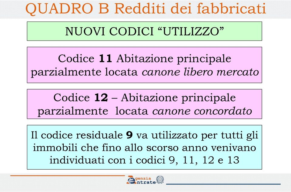 principale parzialmente locata canone concordato Il codice residuale 9va