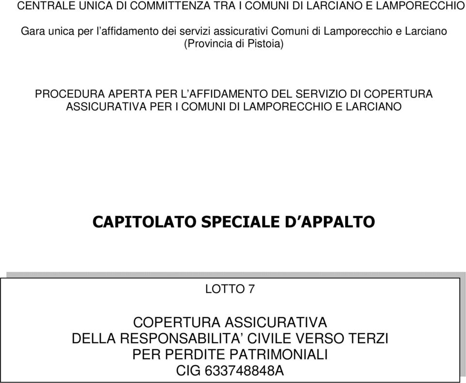 AFFIDAMENTO DEL SERVIZIO DI COPERTURA ASSICURATIVA PER I COMUNI DI LAMPORECCHIO E LARCIANO CAPITOLATO