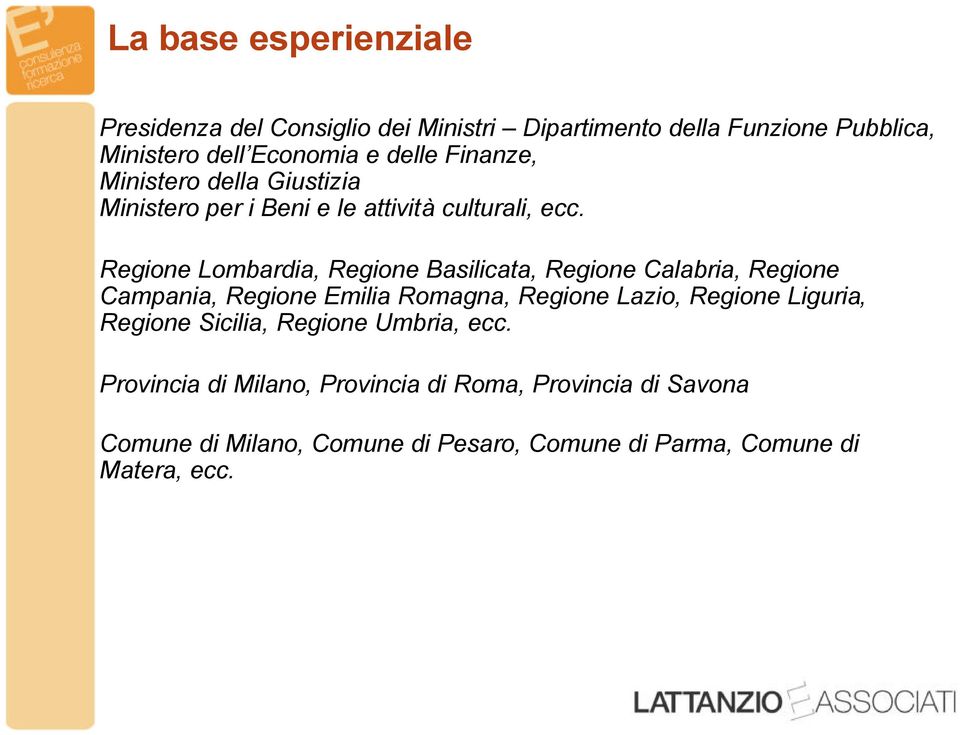 Regione Lombardia, Regione Basilicata, Regione Calabria, Regione Campania, Regione Emilia Romagna, Regione Lazio, Regione Liguria,