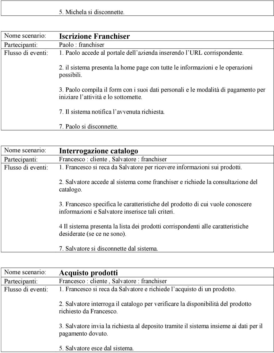 Paolo compila il form con i suoi dati personali e le modalità di pagamento per iniziare l attività e lo sottomette. 7. Il sistema notifica l avvenuta richiesta. 7. Paolo si disconnette.