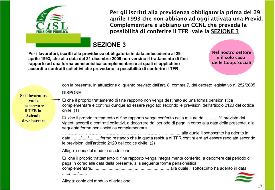 1993, che alla data del 31 dicembre 2006 non versino il trattamento di fine rapporto ad una forma pensionistica complementare e ai quali si applichino accordi o contratti collettivi che prevedano la