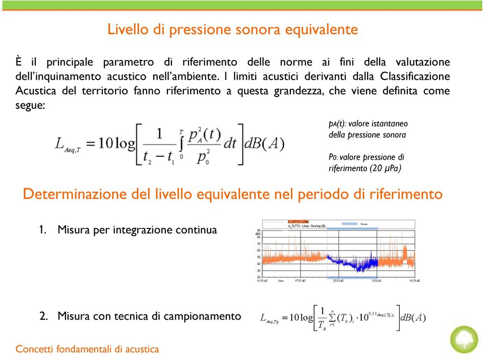 I limiti acustici derivanti dalla Classificazione Acustica del territorio fanno riferimento a questa grandezza, che viene definita come segue: