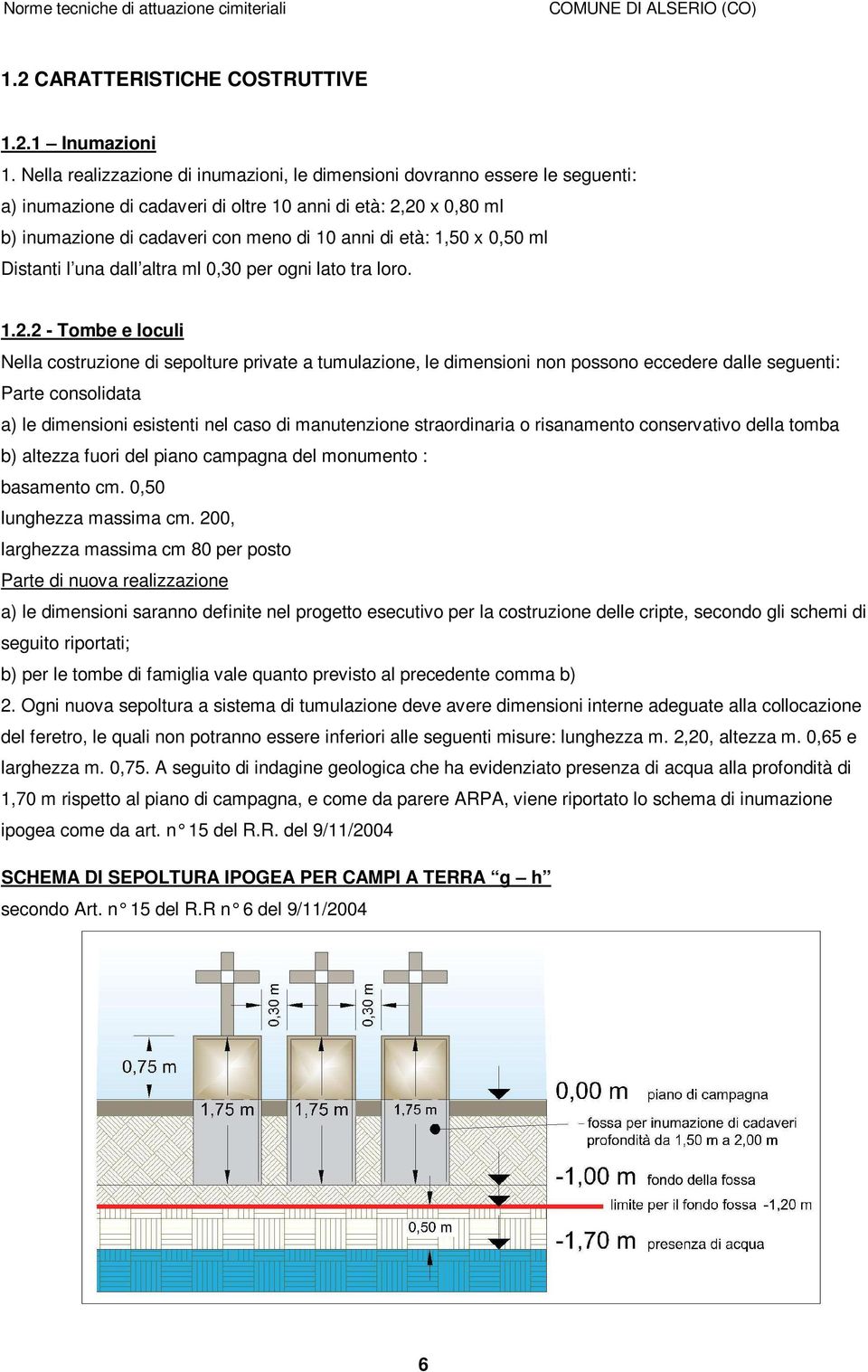 1,50 x 0,50 ml Distanti l una dall altra ml 0,30 per ogni lato tra loro. 1.2.