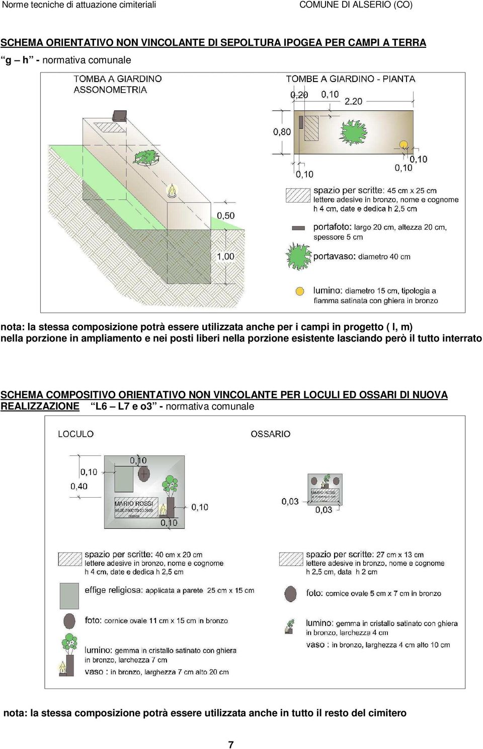 esistente lasciando però il tutto interrato SCHEMA COMPOSITIVO ORIENTATIVO NON VINCOLANTE PER LOCULI ED OSSARI DI NUOVA