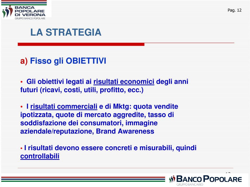 ) I risultati commerciali e di Mktg: quota vendite ipotizzata, quote di mercato aggredite, tasso