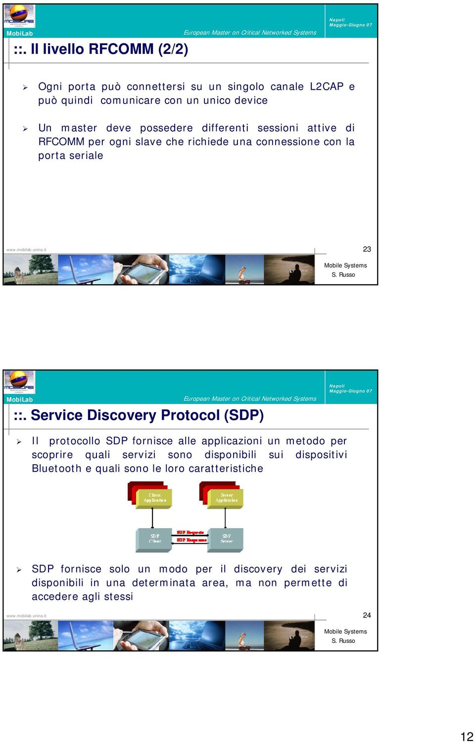 Service Discovery Protocol (SDP) Il protocollo SDP fornisce alle applicazioni un metodo per scoprire quali servizi sono disponibili sui dispositivi