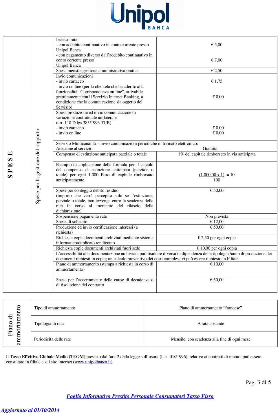 Corrispondenza on line, attivabile gratuitamente con il Servizio Internet Banking, a condizione che la comunicazione sia oggetto del Servizio) Spesa produzione ed invio comunicazione di variazione