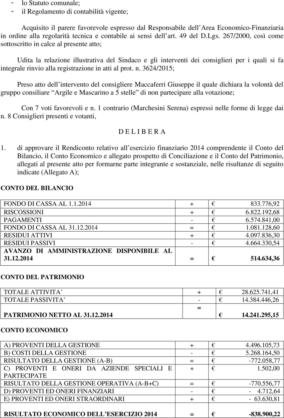 267/2000, così come sottoscritto in calce al presente atto; Udita la relazione illustrativa del Sindaco e gli interventi dei consiglieri per i quali si fa integrale rinvio alla registrazione in atti