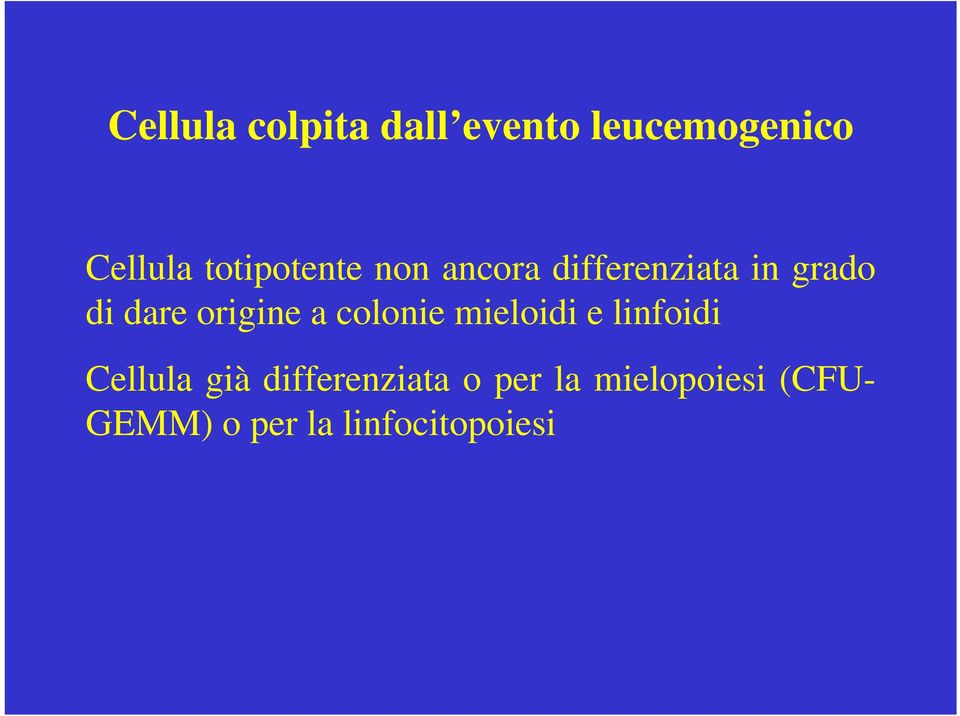 origine a colonie mieloidi e linfoidi Cellula già