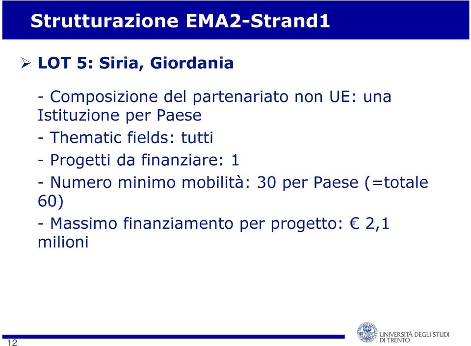 Progetti da finanziare: 1 - Numero minimo mobilità: 30 per