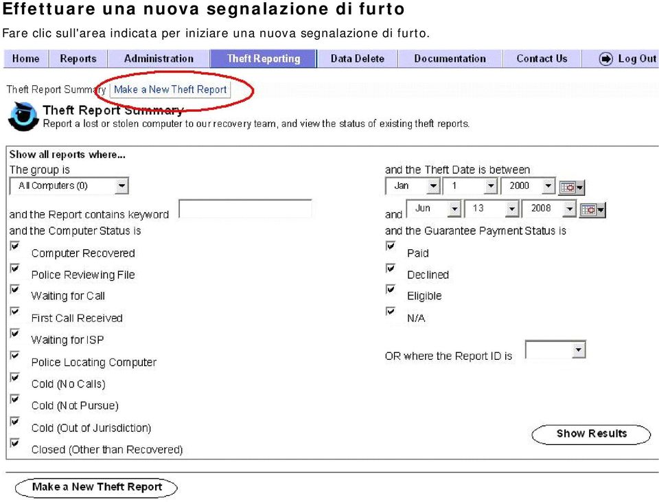 clic sull'area indicata per