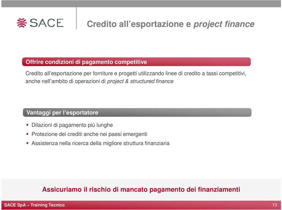 structured finance Vantaggi per l esportatore Dilazioni di pagamento più lunghe Protezione dei crediti anche nei paesi