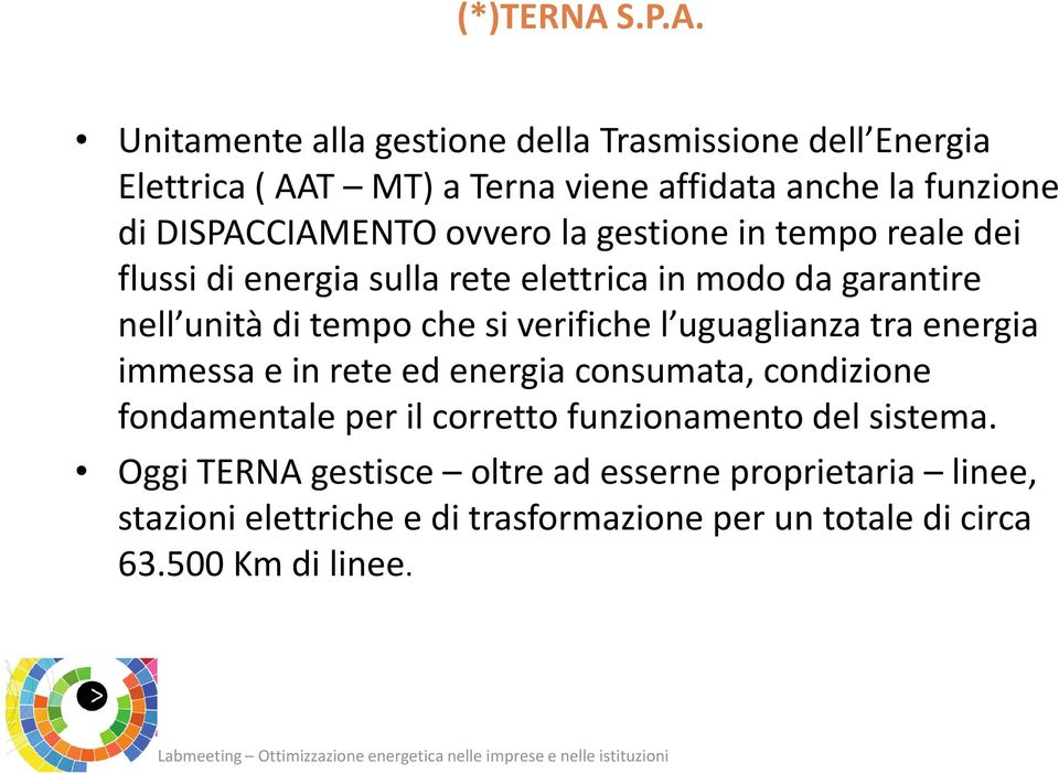 Unitamente alla gestione della Trasmissione dell Energia Elettrica ( AAT MT) a Terna viene affidata anche la funzione di DISPACCIAMENTO