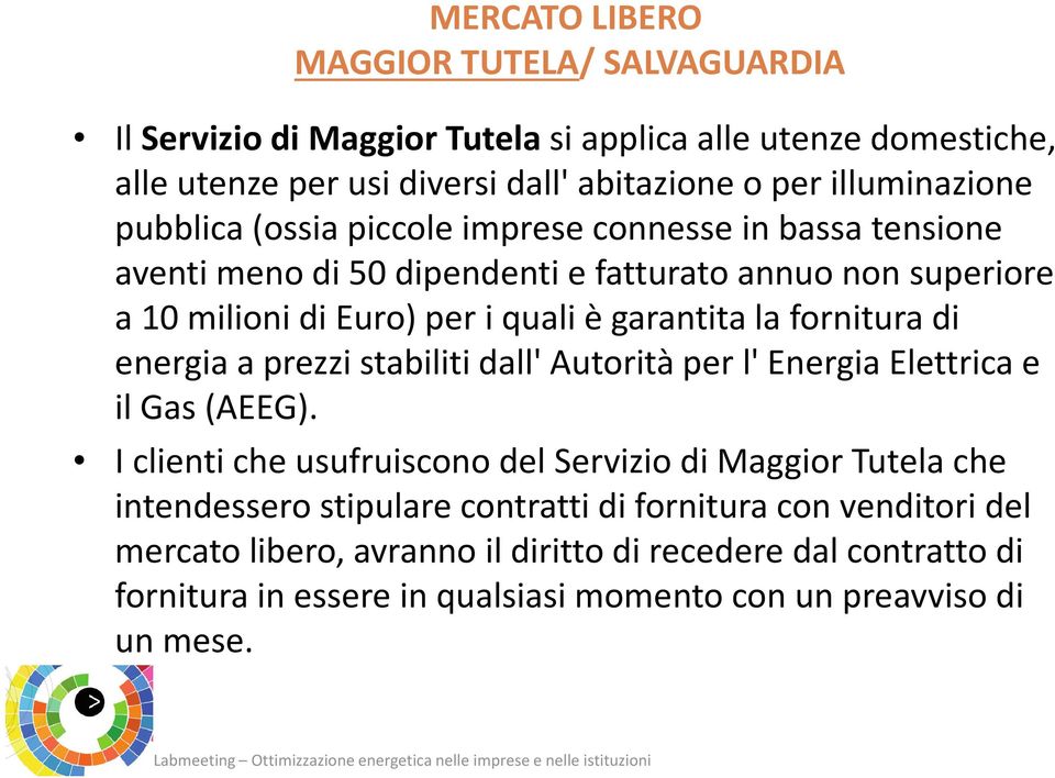 fornitura di energia a prezzi stabiliti dall' Autorità per l' Energia Elettrica e il Gas (AEEG).