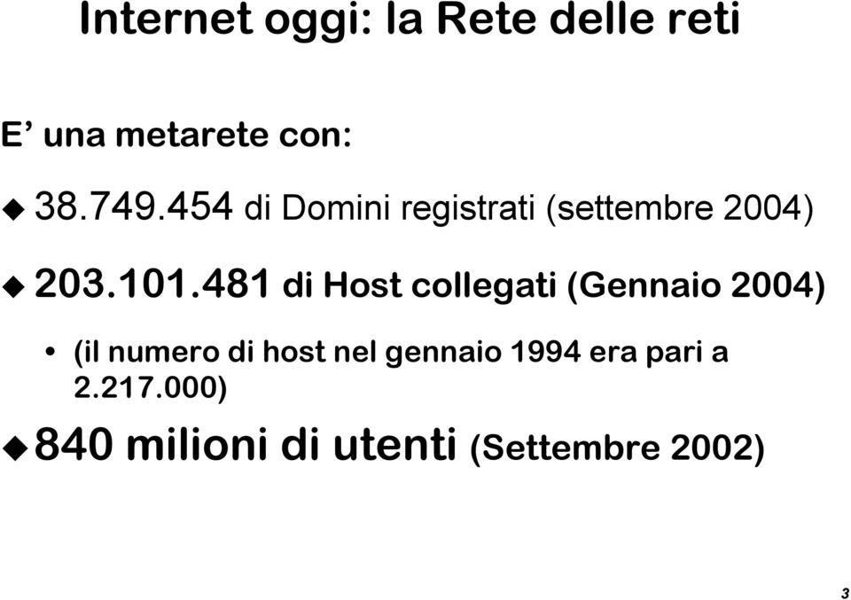 481 di Host collegati (Gennaio 2004) (il numero di host nel